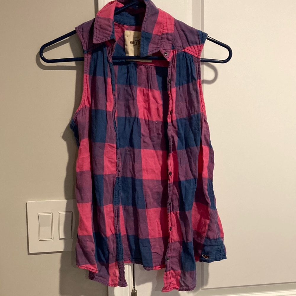 Hollister Plaid Sleeveless Button Shirt Size XS - Picture 1 of 6